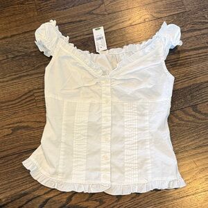 Brandy Melville White Ruffle Button-Up Blouse from pacsun